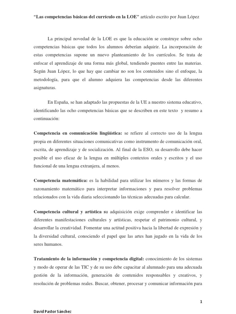 Competencias básicas en la LOE | PDF | Plan de estudios | Aprendizaje