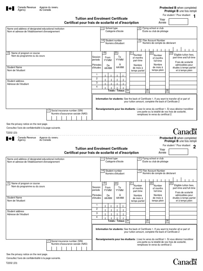 Government of Canada T2202 Form | PDF | Paiements | Impôts
