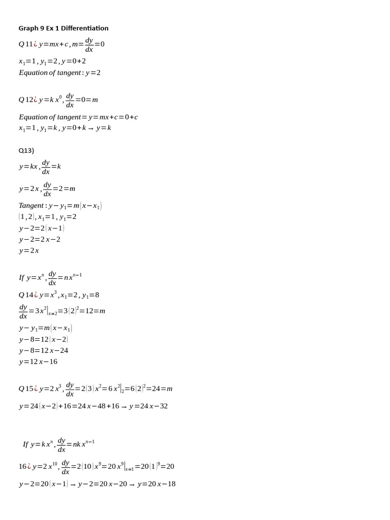 Differentiation and Tangent Equations | PDF | Mathematical Analysis ...