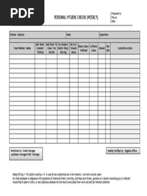 16. PERSONAL HYGIENE CHECK RECORD