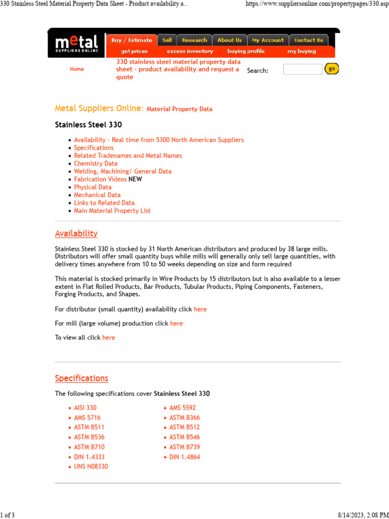 SS330 | PDF | Stainless Steel | Heat Treating