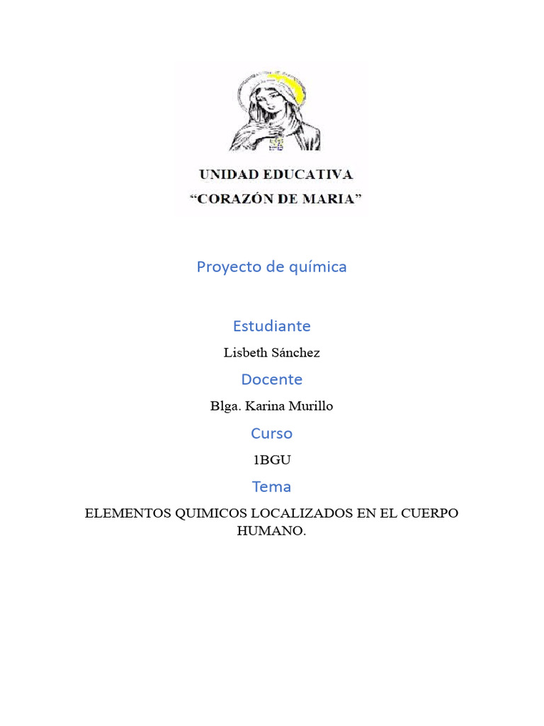 Elementos Químicos en el Cuerpo Humano | PDF | Elementos químicos ...