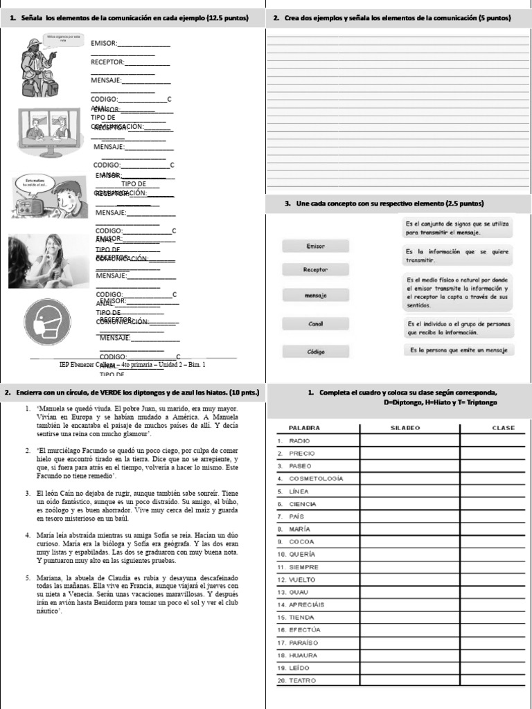 Examen de Comunicación 4to Primaria 2024 | PDF
