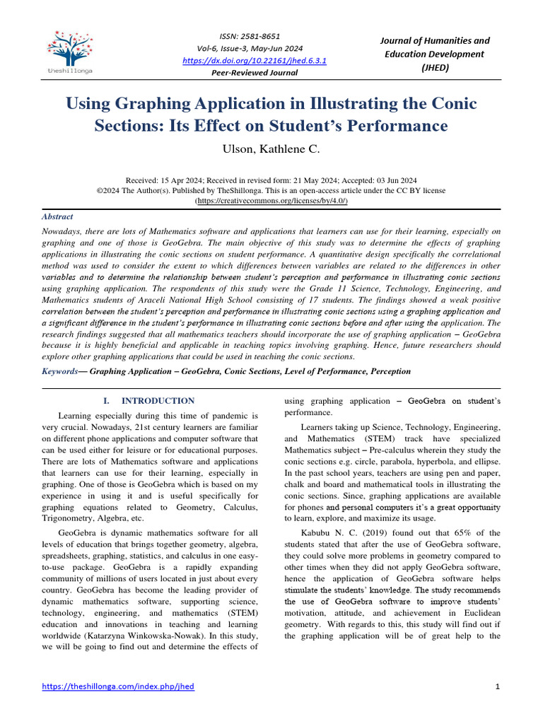 Using graphing application in illustrating the conic sections its