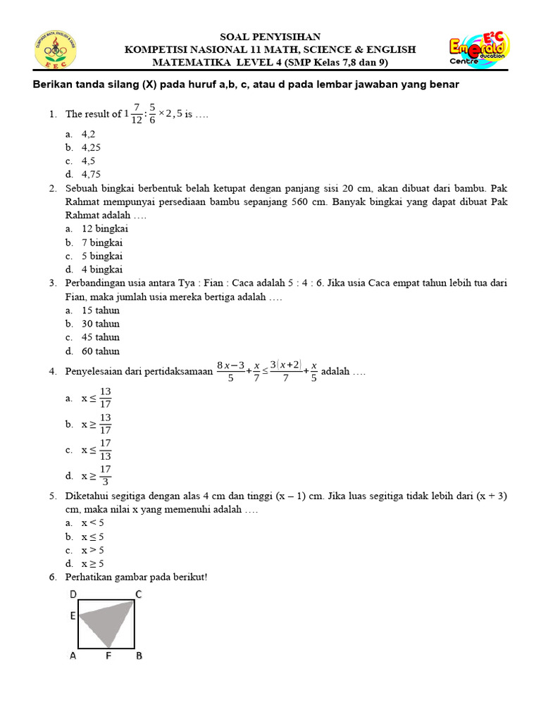 Soal Math Level 4 | PDF | Sains & Matematika