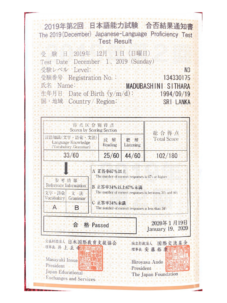 The 2019 (December) Japanese-Language Proficiency Test | PDF