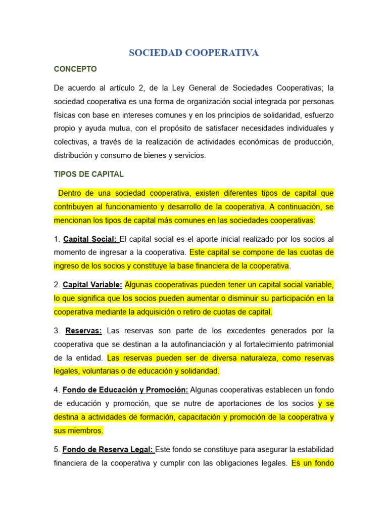 Tipos de Capital en Sociedades Cooperativas | PDF | Cooperativa | Sociedad