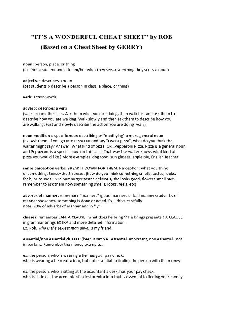 Adverb Cheat Sheet for Teaching | PDF | Adverb | Verb
