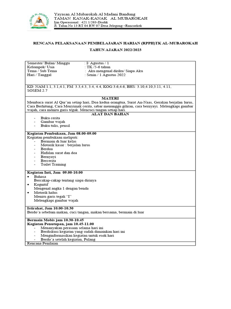 RPPH Aku Mengenal Diriku | PDF