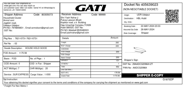 Gati Ltd Shipment Tracking Details | PDF | Cargo | Freight Transport