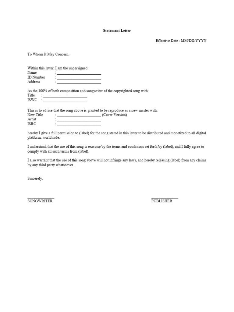 Statement Letter (Cover Version) | PDF | Foreign Language Studies