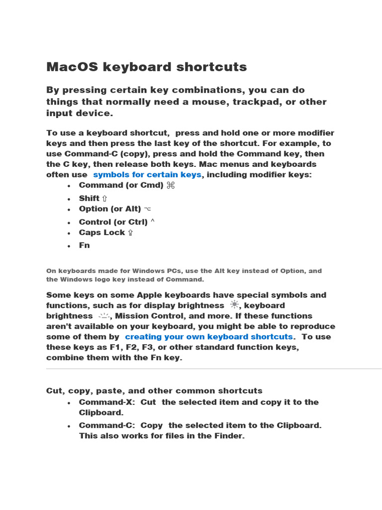 MacOS Keyboard Shortcuts Guide | PDF | Finder (Software) | Keyboard ...