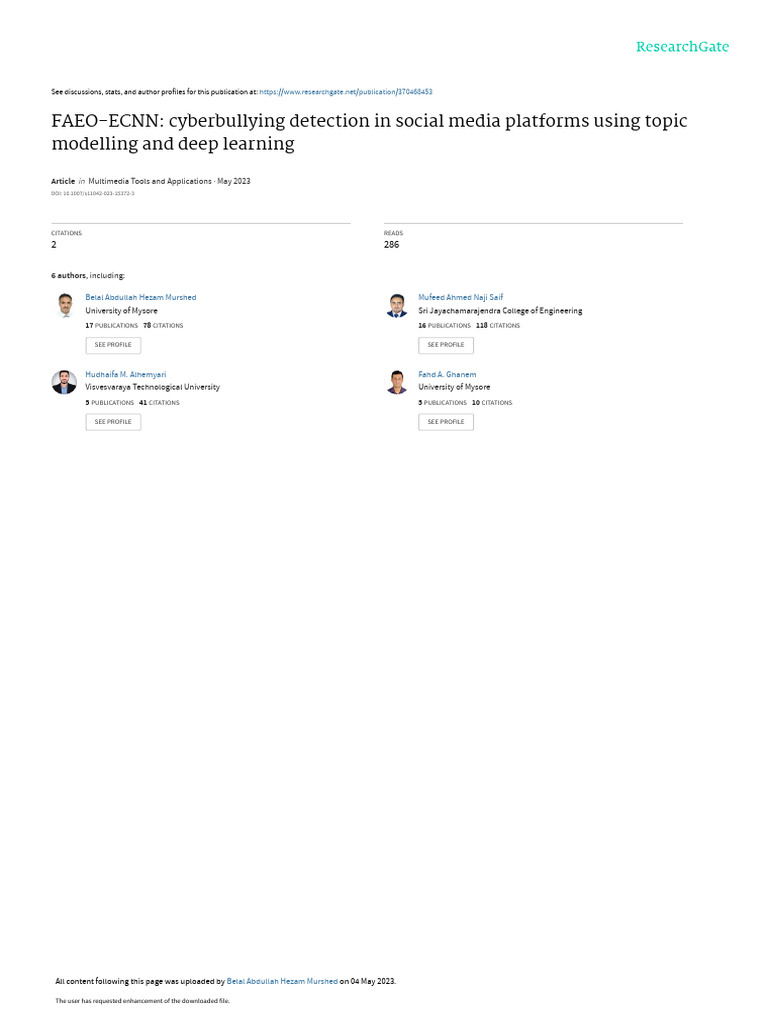 FAEO-ECNN: Cyberbullying Detection in Social Media Platforms Using ...
