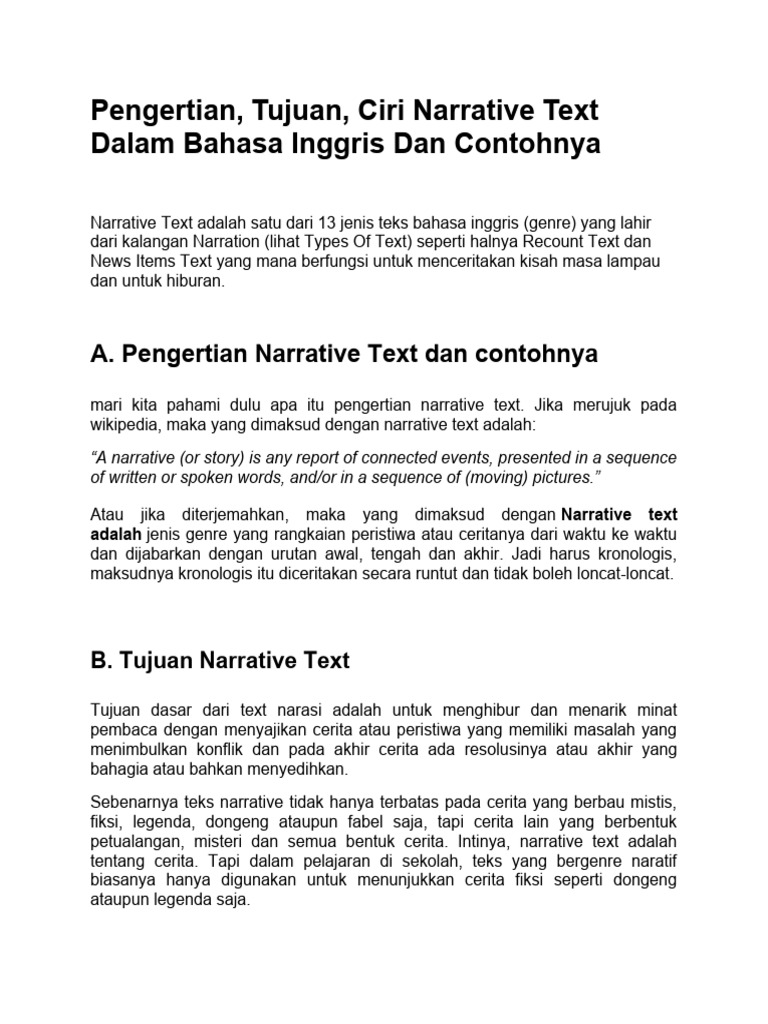 Pengertian dan Ciri Narrative Text | PDF | Seni & Disiplin Bahasa ...