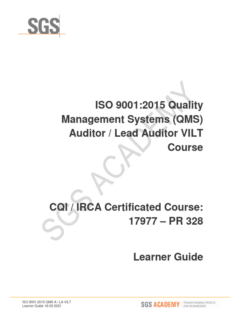 Materi Learner Guide Iso 9001 2015 Qms A La Vilt Lg 16 02 2021