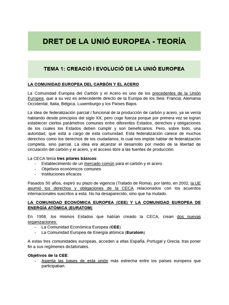 Tema 1 - Creació I Evolució de La Unió Europea | PDF | Comunidad ...
