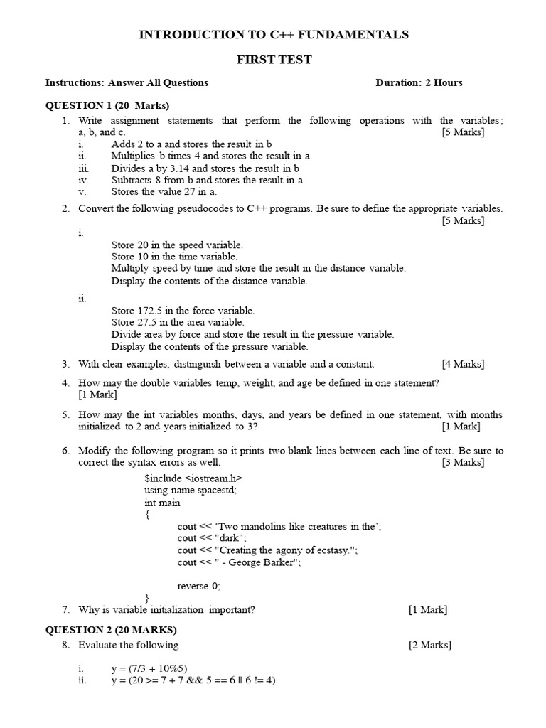 Programming Tutorials - First Test | PDF | Computer Science | Software ...