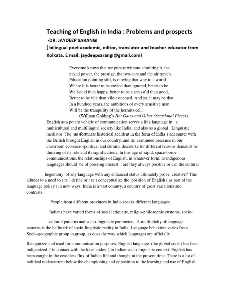 English Teaching Challenges in India | PDF | Second Language | Teachers
