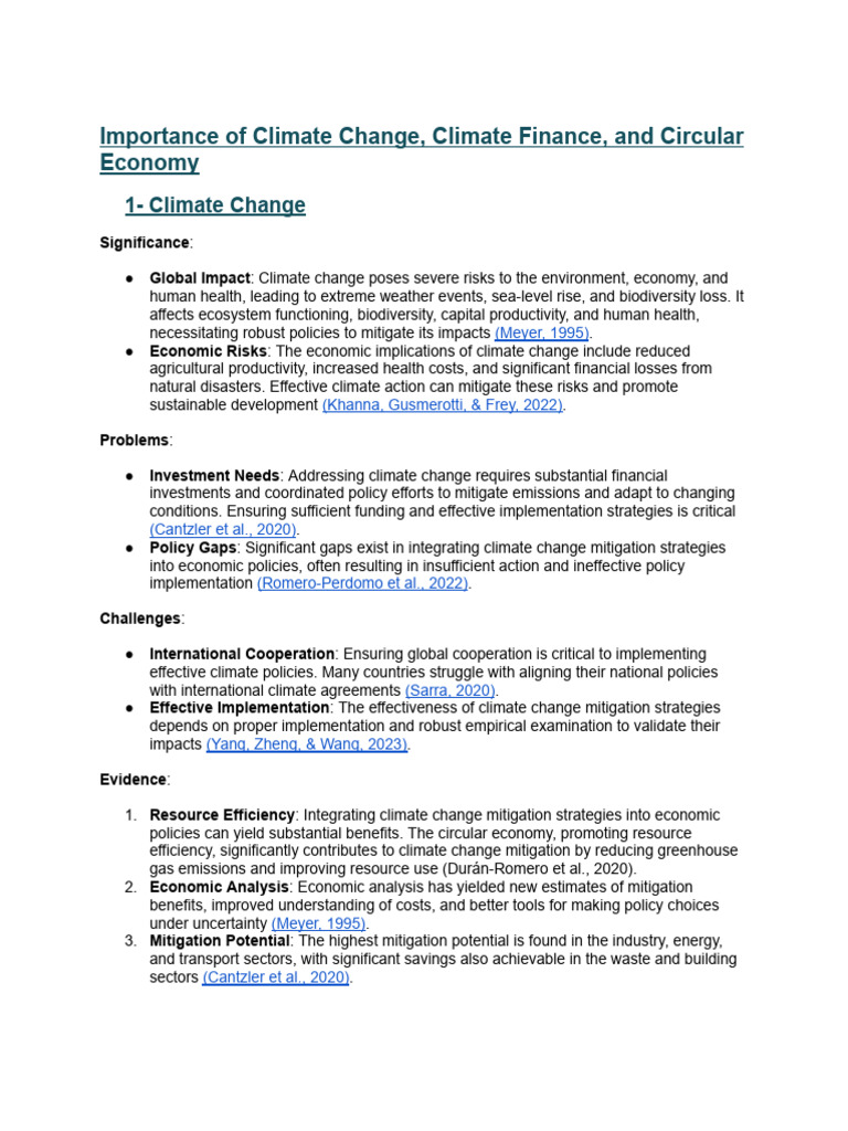 Importance of Climate Change, Climate Finance, and Circular Economy ...