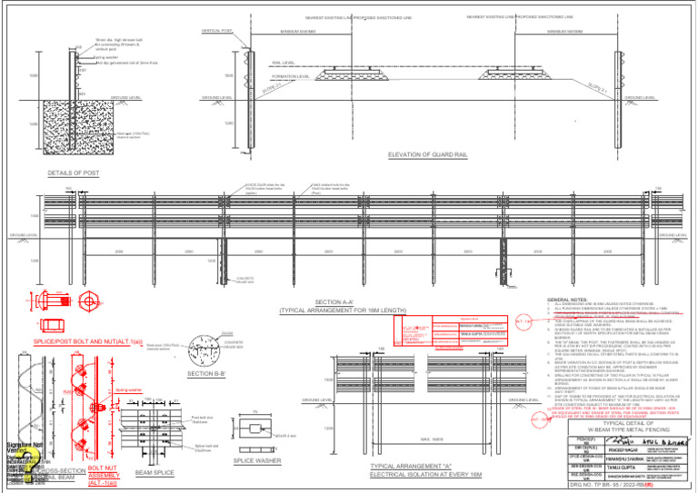 Guardrail Beam and Post Details | PDF | Beam (Structure) | Civil ...
