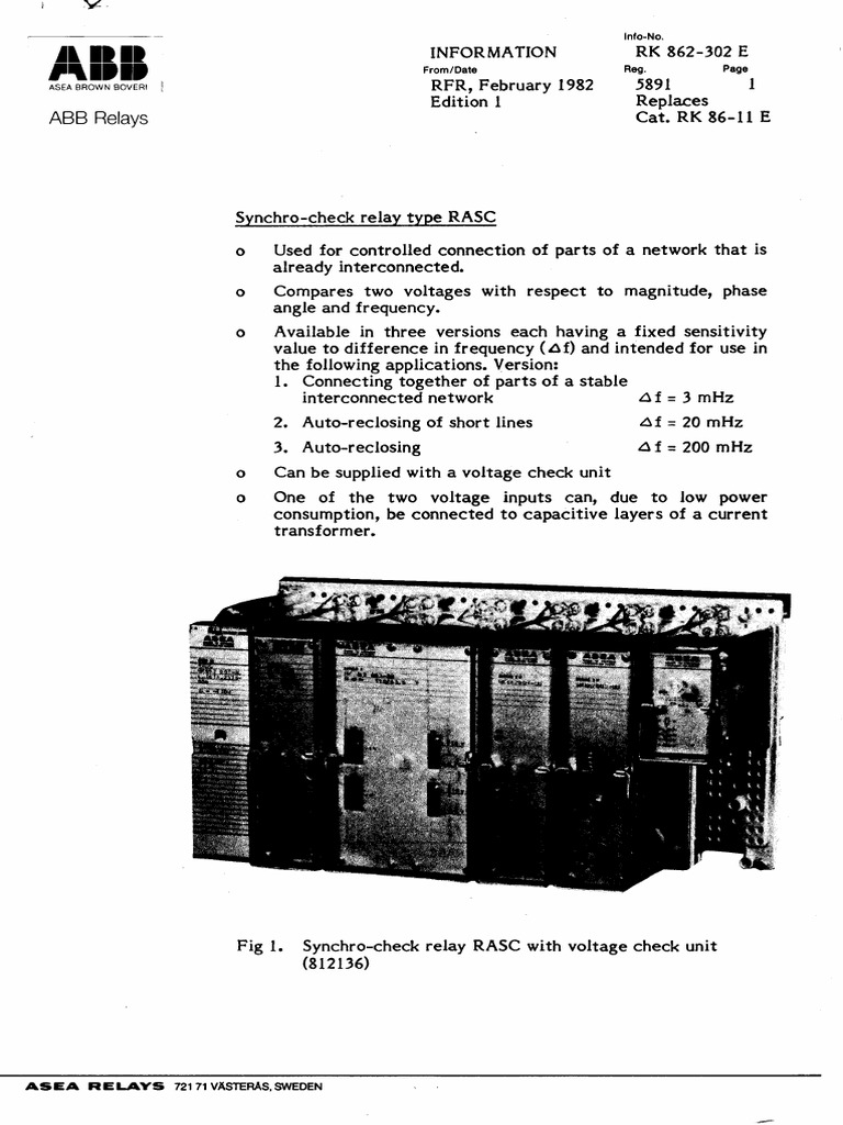 RK862-302E en RASC Synchro-Check Relay | PDF