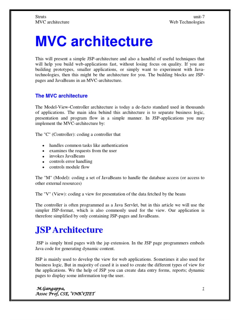 MVC & Struts Notes PDF Java Server Pages ModelViewController