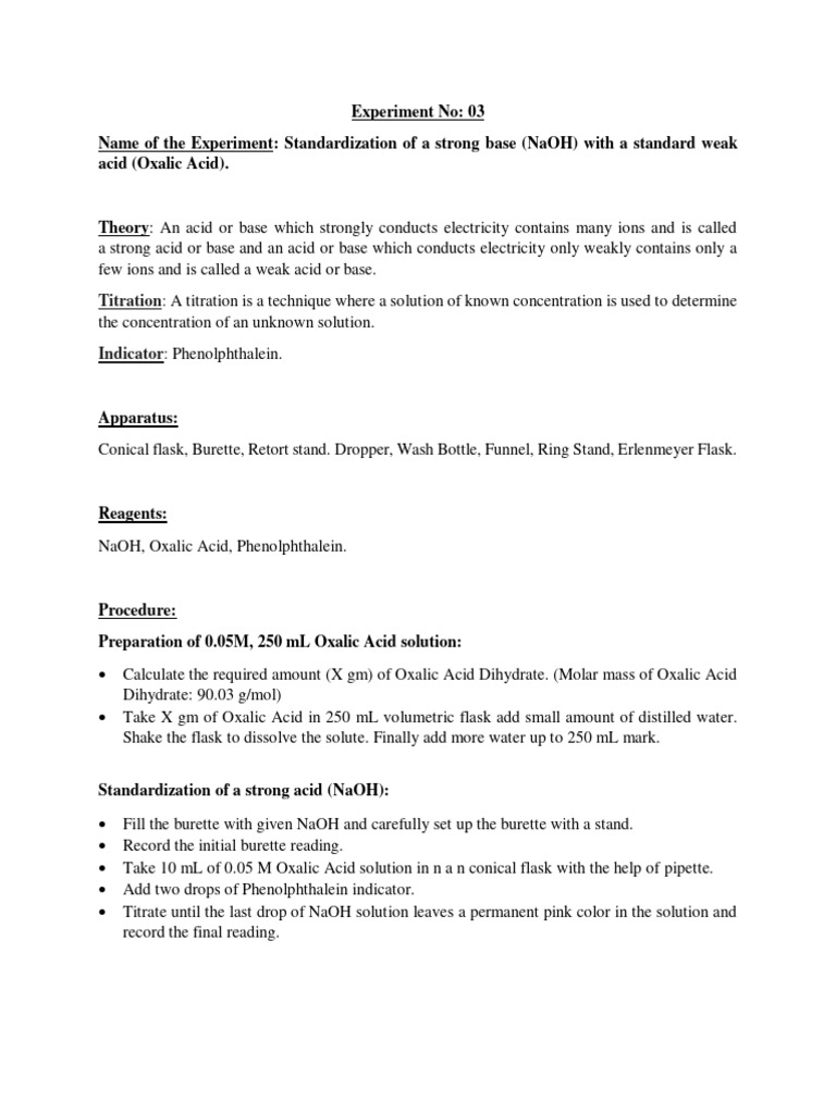 Chemistry Lab: NaOH Standardization | PDF | Titration | Chemistry