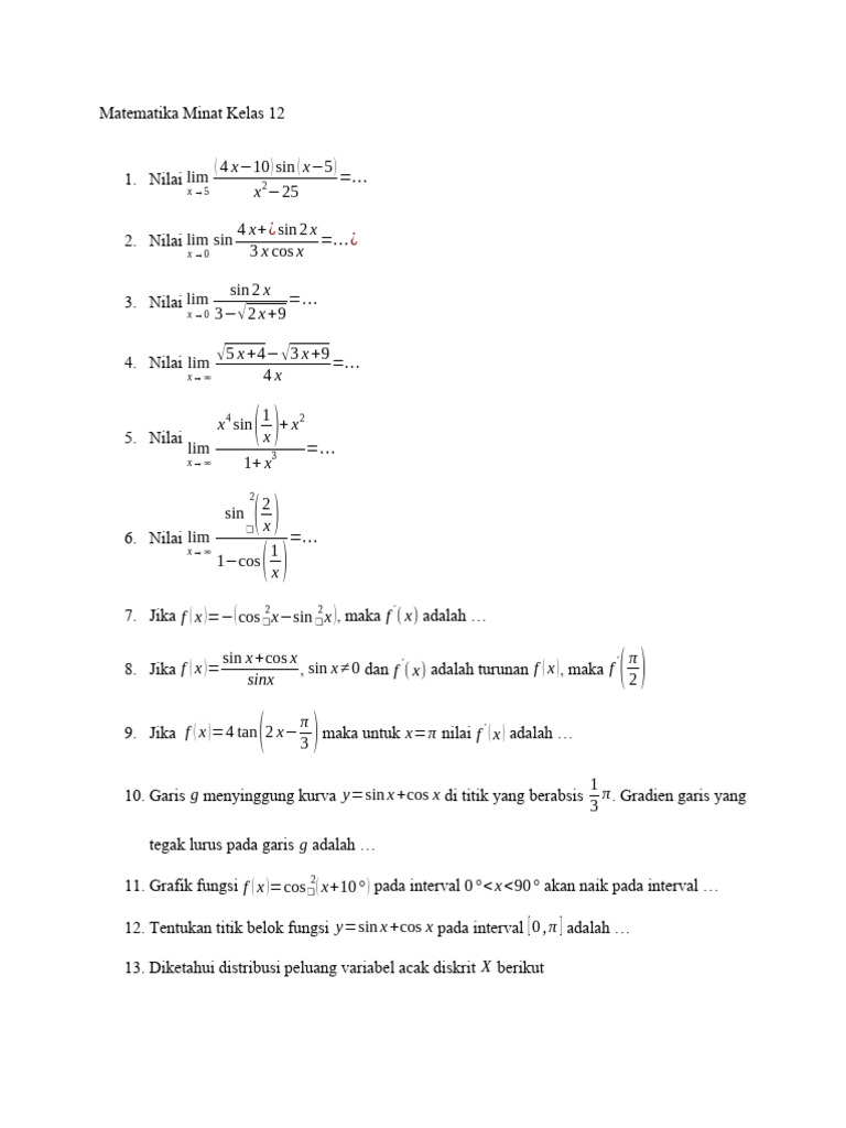 Matematika Minat Kelas 12 | PDF