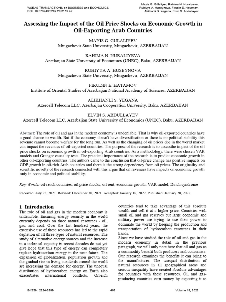 Oil Price Shocks and Arab Economic Growth | PDF | Arabian Peninsula ...