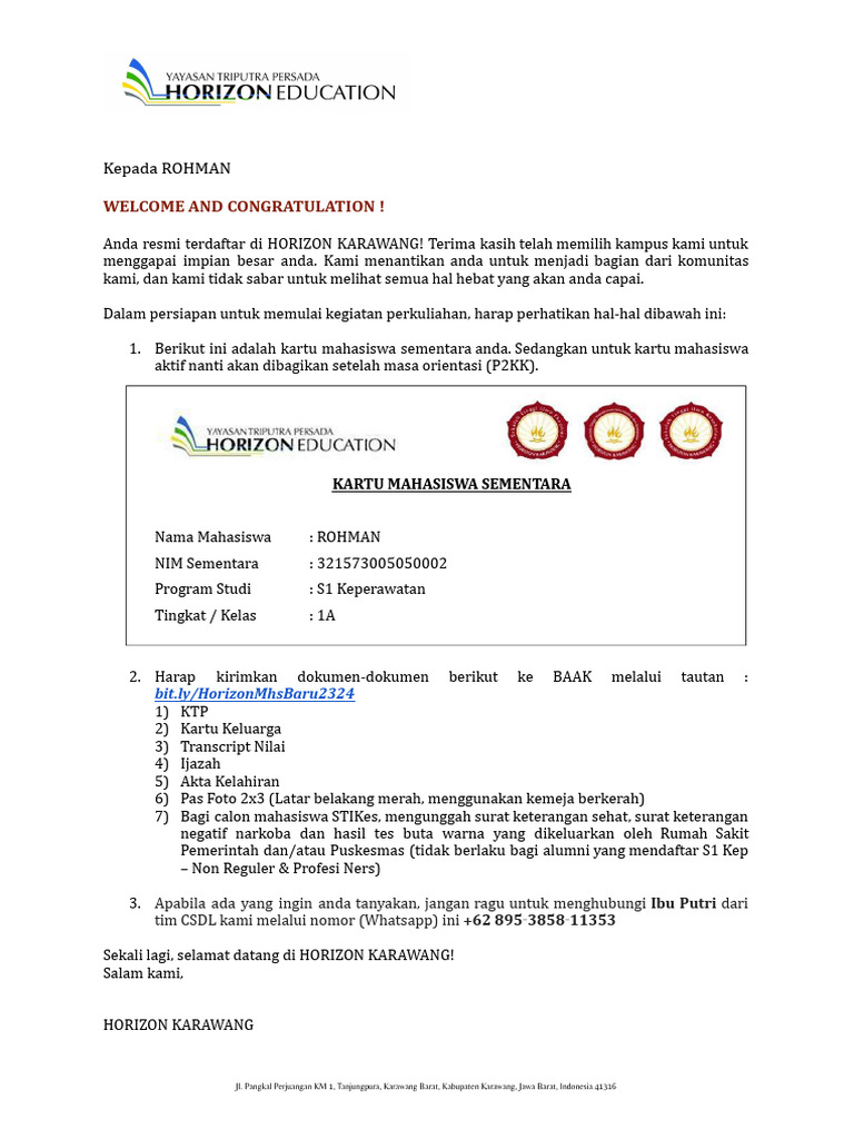 Welcome Letter ROHMAN | PDF