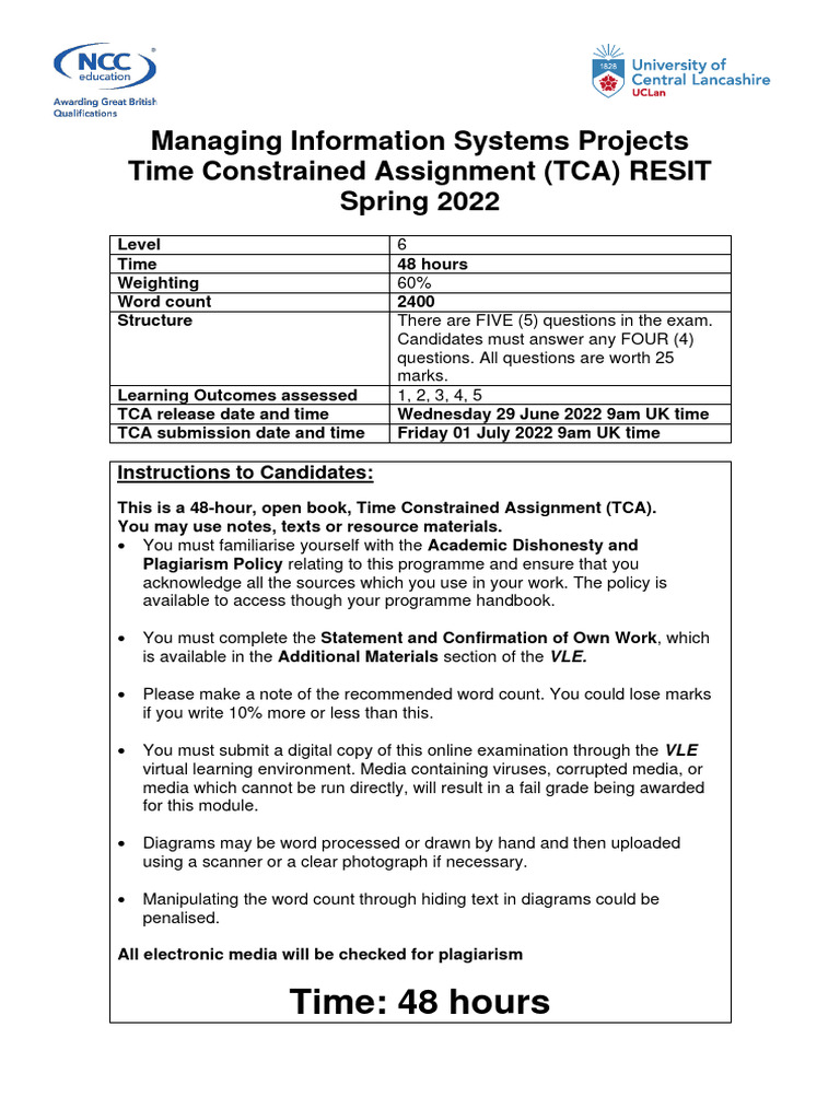 TCA Guidelines for IS Projects Exam | PDF | Agile Software Development ...