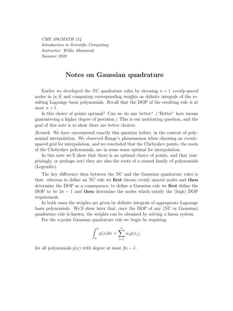 Gauss Quadrature Pdf Algorithms Algebra