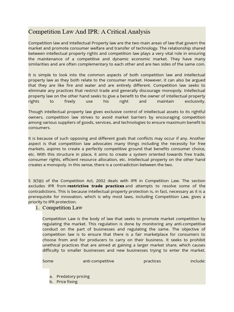 IPR and Competition Law Download Free PDF Intellectual Property