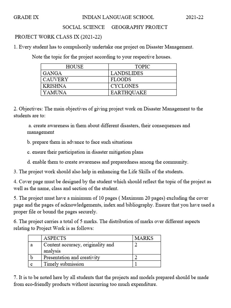 Class IX Disaster Management Project Guide | PDF | Emergency Management