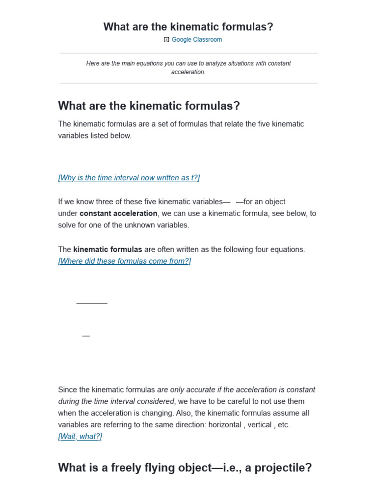 Understanding Kinematic Formulas | PDF | Kinematics | Velocity