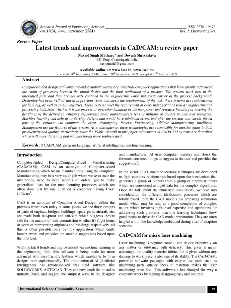 Latest trends and improvements in cadcam a review paper download free