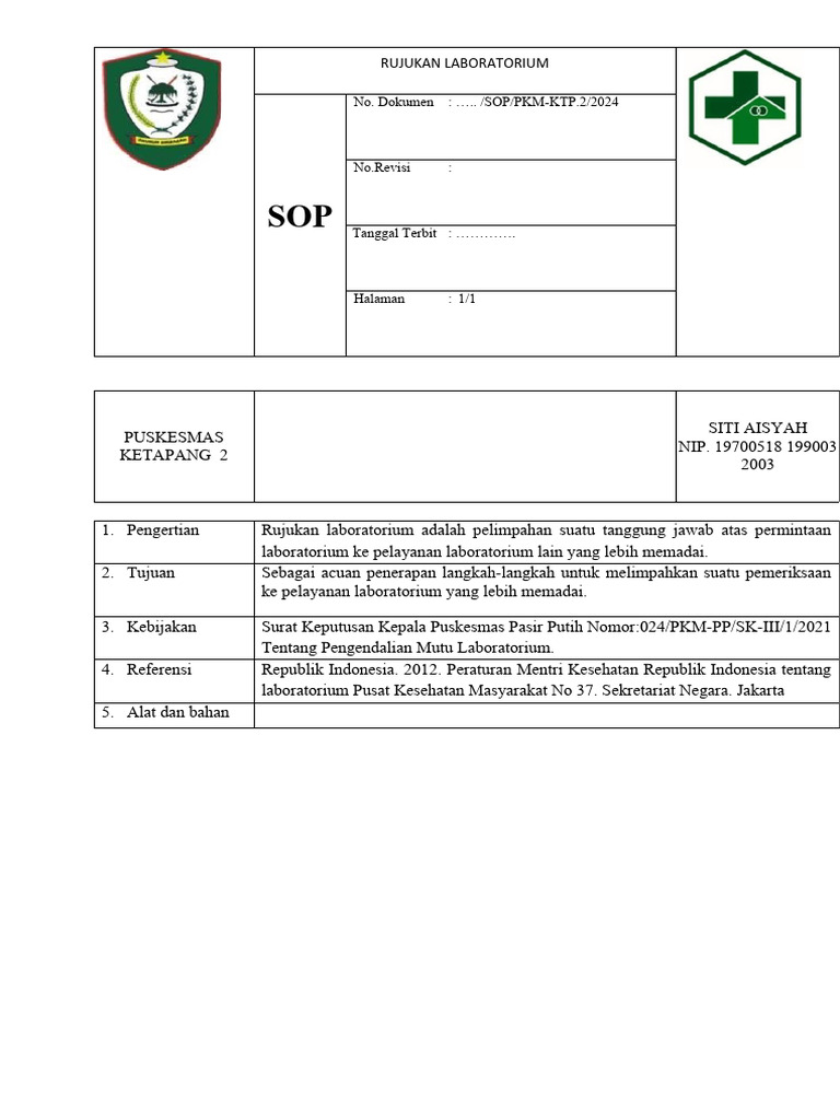 SOP Rujukan Laboratorium Puskesmas | PDF | Kesehatan Holistik
