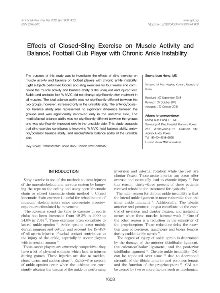 Effects of closed sling exercise on muscle activity and balance