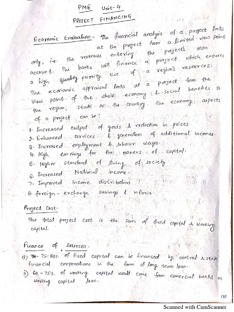 PME UNIT 4 NOTES Project Finance | PDF