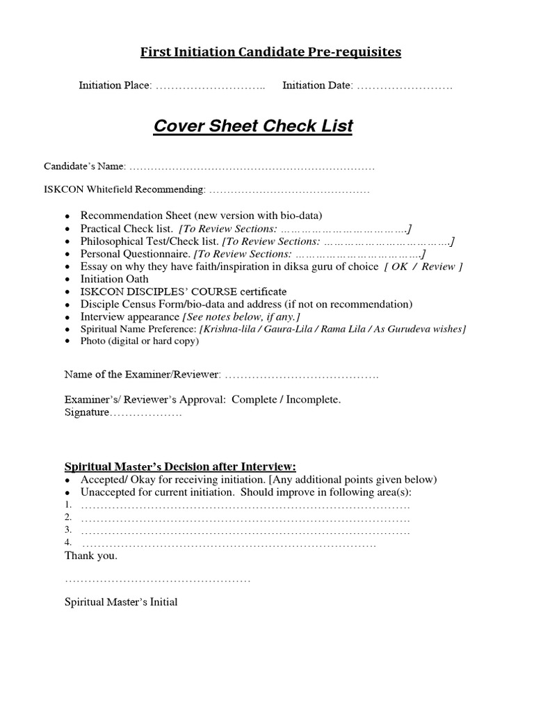 First Initiation Candidate Checklist | PDF