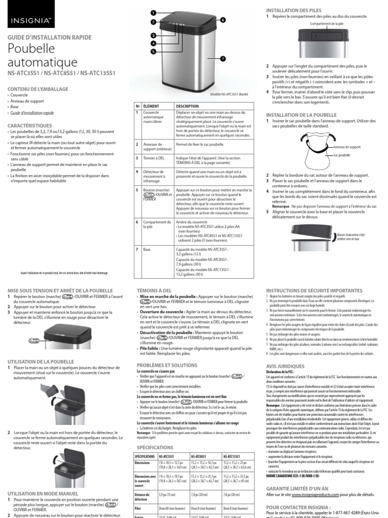 Guide d'installation rapide de poubelle | PDF