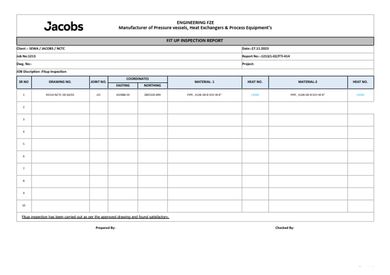 Fit Up Inspection Report for SEWA Project | PDF