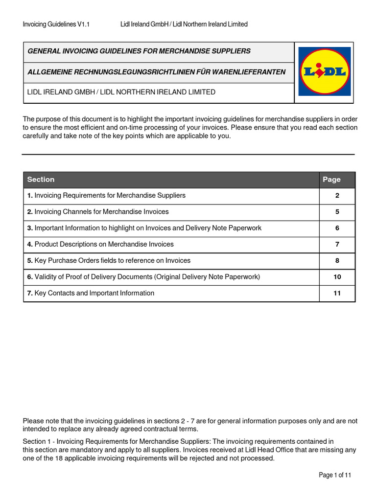 Lidl Invoicing Guidelines for Suppliers | PDF | Value Added Tax | Invoice