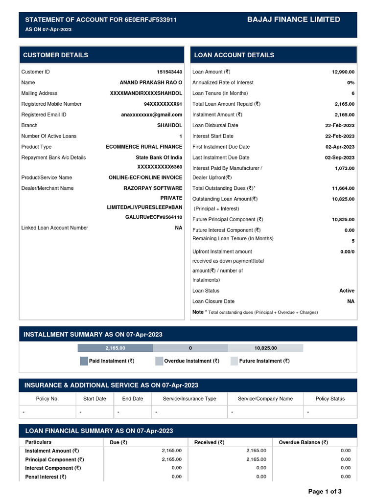 6E0ERFJF533911 Statement of Account | PDF | Interest | Loans