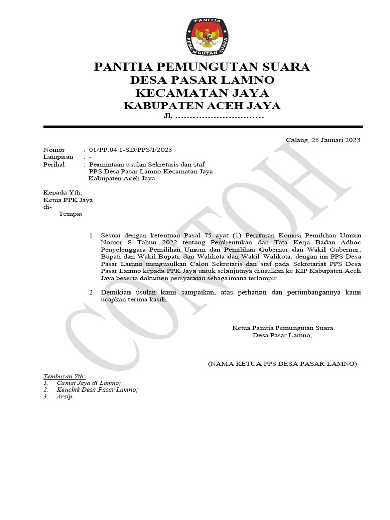 Contoh Usulan Sekretariat PPS PDF