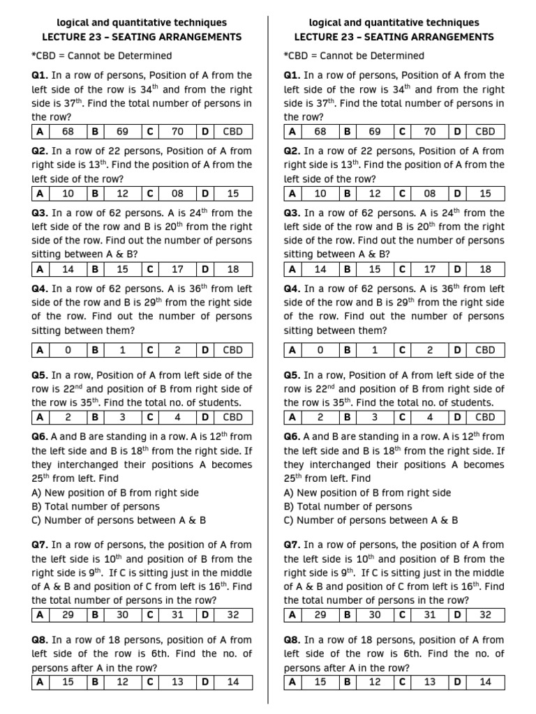 Seating Arrangement Problems Explained | PDF