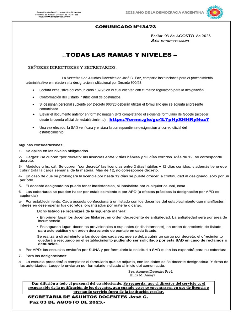 Instrucciones para Designaciones Docentes | PDF