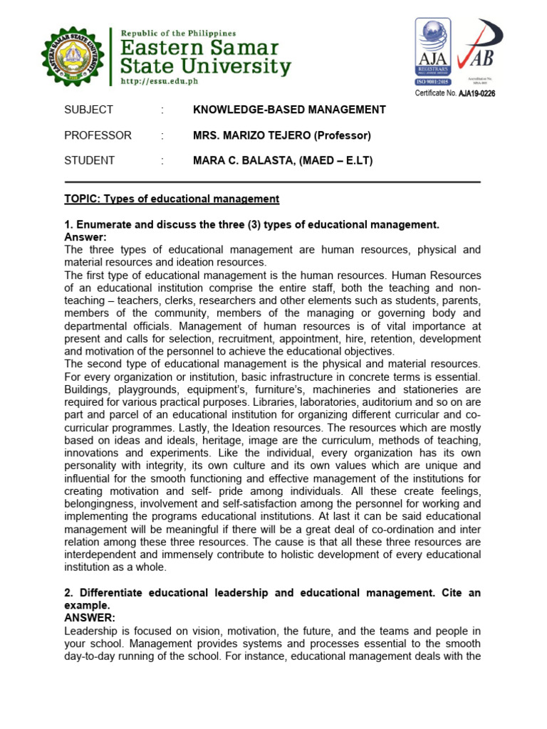 Types of Educational Management Explained | PDF | Leadership ...