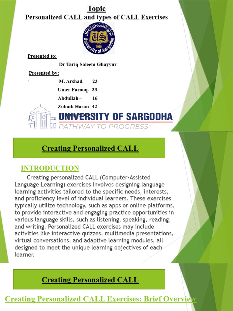 Personalized CALL Exercises Guide | PDF | Multiple Choice | Crossword