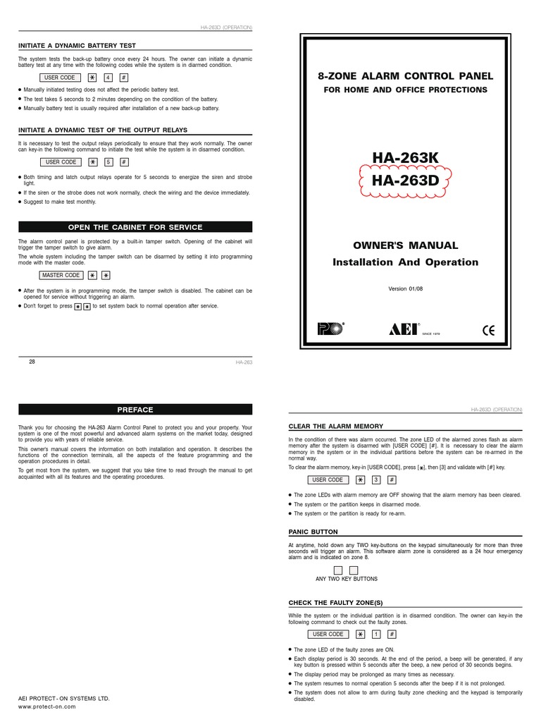 HA-263 Alarm System Operation Manual | PDF | Computer Keyboard | Fuse ...